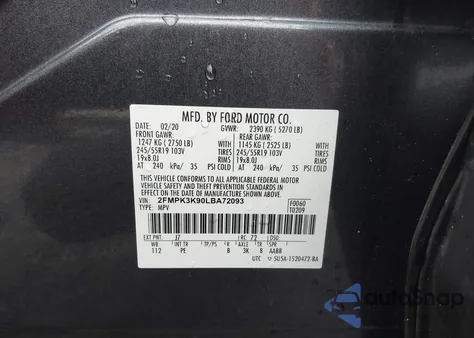 2020 Ford Edge Titanium z USA, uszkodzony, nr VIN 2FMPK3K90LBA72093